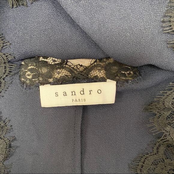 Sandro Open Back Lace Top Navy 2 - Picture 7 of 8
